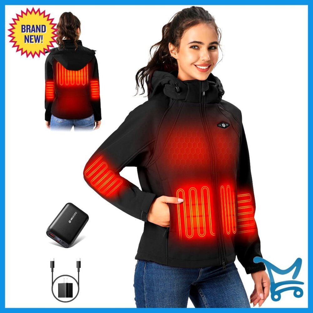 Heated Water-Resistant Slim Fit Hiking Jacket with Detachable Hood and Battery